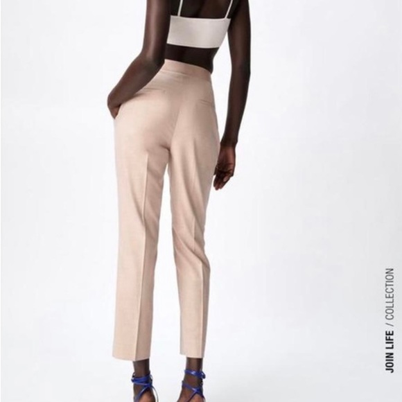 New Zara Flecked Skinny Trousers. beige Pants Size 2 - Picture 3 of 6